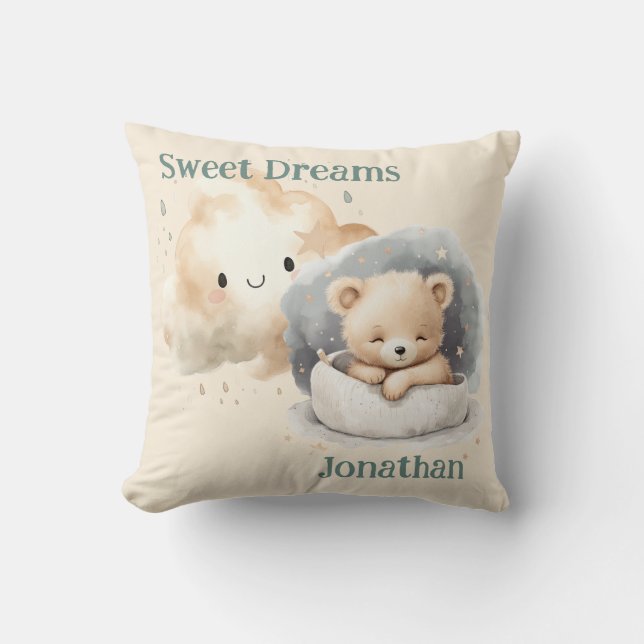 Dreamy Teddy Bear Sky Design Throw Pillow (Front)
