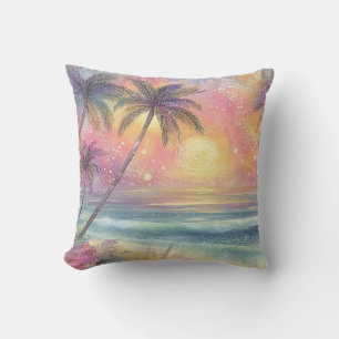 Dreamy tropical beachscape outdoor pillow