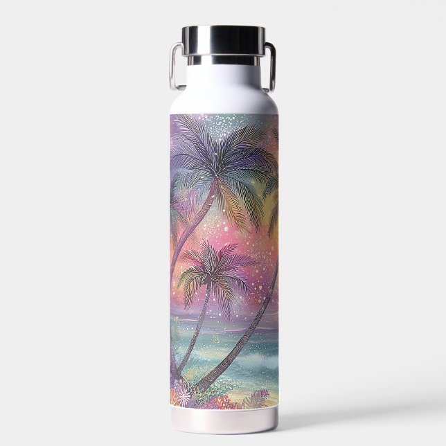 Dreamy tropical beachscape water bottle (Front)