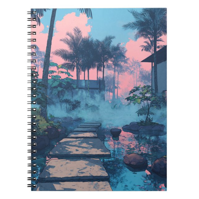 Dreamy Tropical Path Sunset Art Notebook (Front)