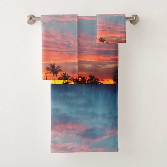 Dreamy tropical sunset towel set (Insitu)