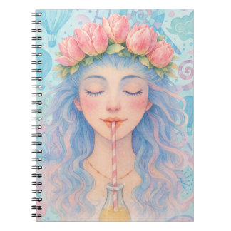 Dreamy Tulip Flower Crown Girl Pastel Notebook