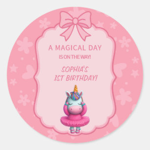 Dreamy Unicorn Ballerina Invitation Classic Round Sticker