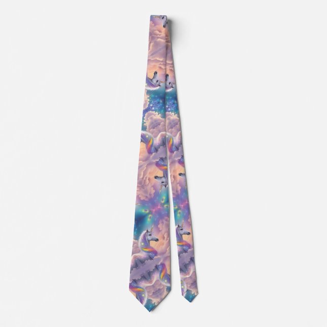 Dreamy Unicorn Glitter Pastel Galaxy Cosmic Clouds Tie (Front)