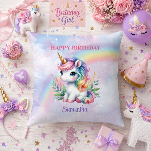 Dreamy Unicorn Pastel Colours Girl Birthday Pillow