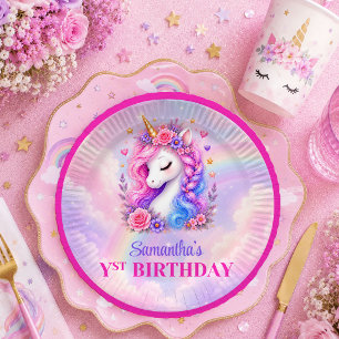 Dreamy Unicorn Pink Purple Magical Girl Birthday P Paper Plate