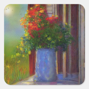 Dreamy Vase Of Flowers Square Sticker