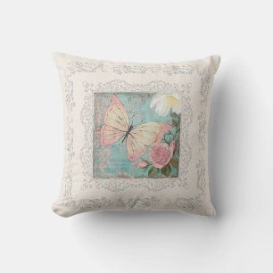 Dreamy Vintage Vibes Cottage Butterfly  Throw Pillow