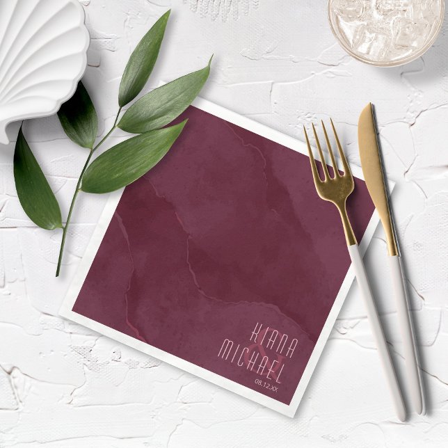 Dreamy Watercolor Abstract Wedding Burgundy ID817  Napkin (Creator Uploaded)