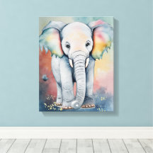 Dreamy Watercolor Baby Elephant Wall Art