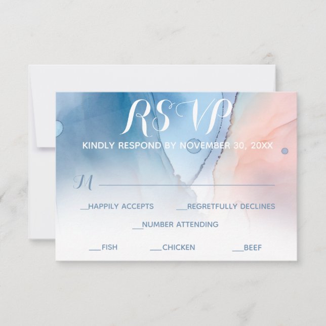 *~* Dreamy Watercolor Blue Pink Modern Trendy RSVP Card (Front)