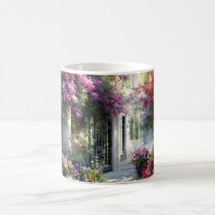 Dreamy Watercolor Courtyard Mug: Floral Art Gift Coffee Mug