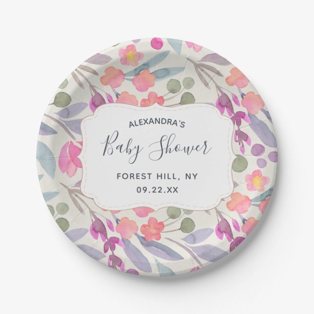 Dreamy Watercolor Floral | Baby Shower Paper Plate (Front)