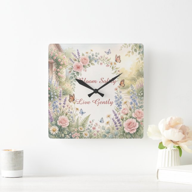 Dreamy Watercolor Floral Personalized Clock  (Home)