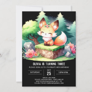 Dreamy Watercolor Fox Birthday digital  Invitation