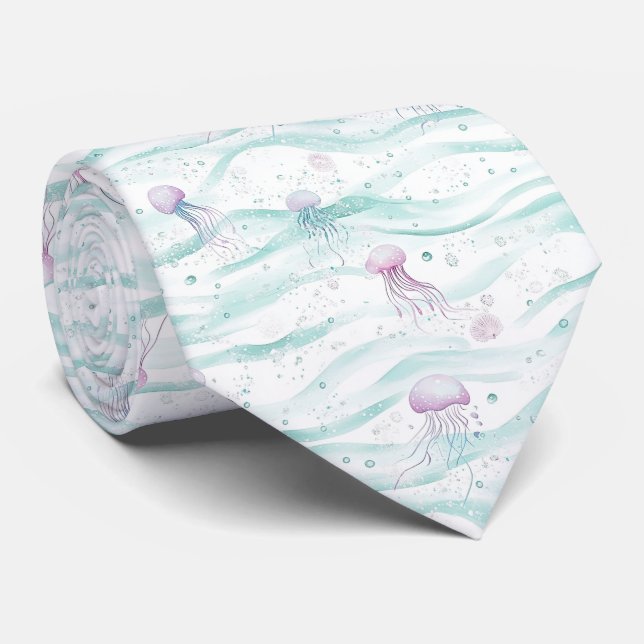 Dreamy Watercolor Jellyfish Ocean Pattern (3) Tie (Rolled)