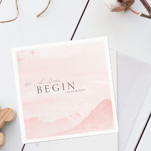 Dreamy Watercolor Mountain Blush Pink Wedding Napkin