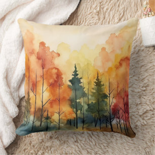 Dreamy Watercolor Trees in Warm Autumn Palette Throw Pillow