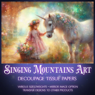 Dreamy Watercolor Unicorn and Girl Decoupage Tissue Paper