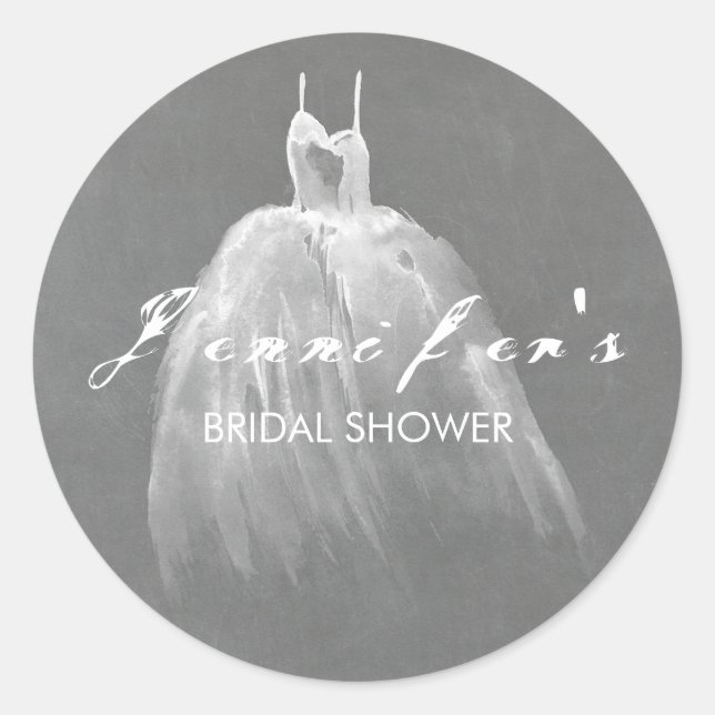 Dreamy Wedding Dress Bridal Shower Classic Round Sticker (Front)
