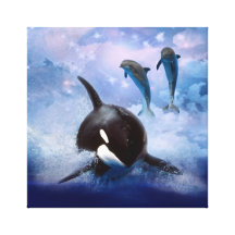 Dreamy Whale and dolphins Gallery Wrapped Canvas