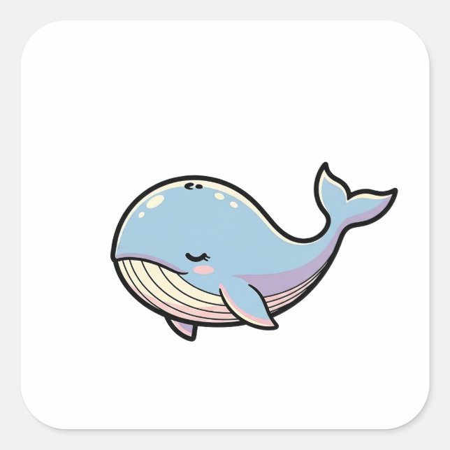 Dreamy Whale – Cute Kawaii Animal Illustration Square Sticker (Front)