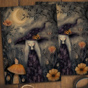 Dreamy Whimsical Halloween Witch Decoupage  Tissue Paper