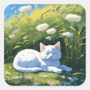  "Dreamy Whiskers - Adorable Sleepy Cat Art  Square Sticker
