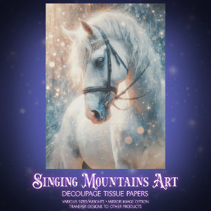 Dreamy White Horse Sparkly Art Decoupage Tissue Paper