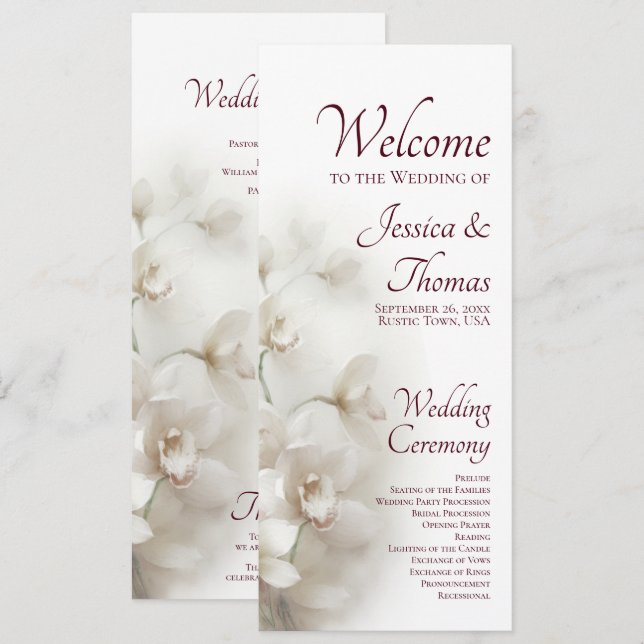 Dreamy White Orchids Romantic Floral Wedding Program (Front/Back)