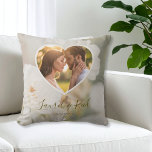 Dreamy White Rose Couple In A Heart Photo Wedding Throw Pillow<br><div class="desc">Add a romantic touch to your space with this elegant throw pillow design featuring a faded rose photo by Destei as the background. A heart-shaped photo template lets you showcase a favourite picture of the wedding couple, while personalizable names and the wedding date below create a truly personal keepsake. Perfect...</div>