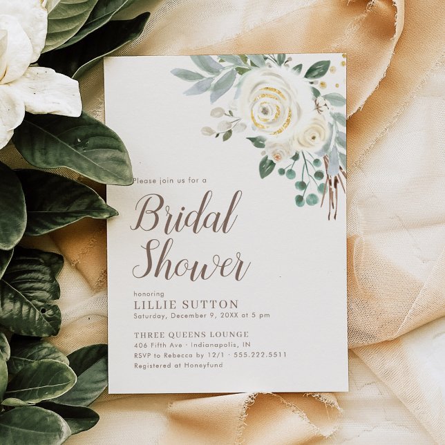Dreamy White Winter Floral Bridal Shower Invite (Creator Uploaded)