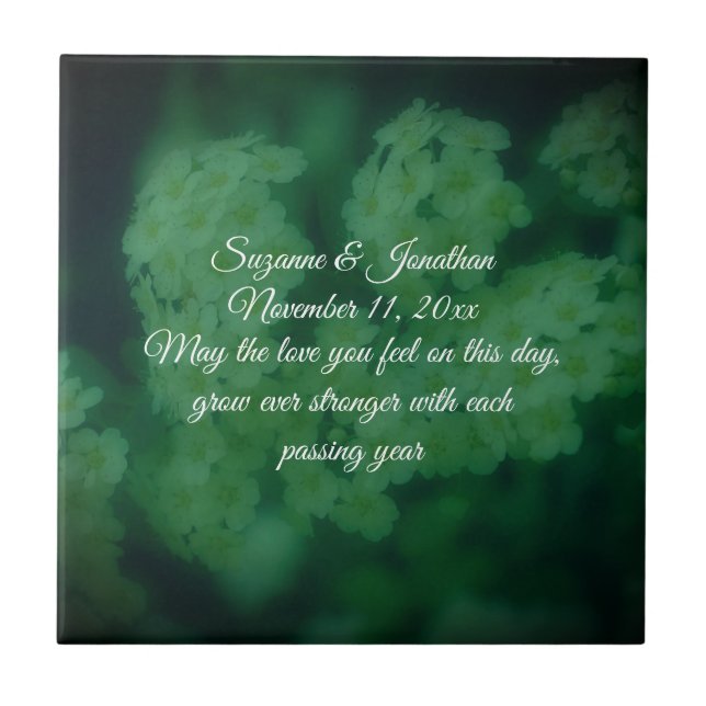 Dreamy Wild Roses Floral Personalized Wedding  Tile (Front)