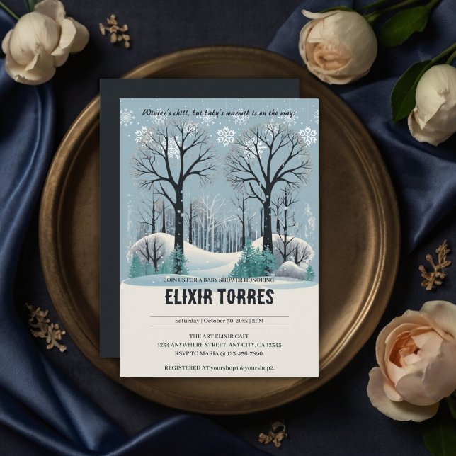 Dreamy Winter Forest Snowflakes Baby Shower Invitation (Creator Uploaded)