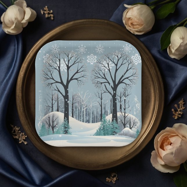 Dreamy Winter Forest Snowflakes Baby Shower Paper Plate (Creator Uploaded)