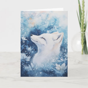 Dreamy Winter Fox Surrounded by Frosted Flowers Card