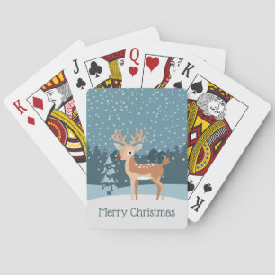 Dreamy winter landscape with a cute deer  playing cards