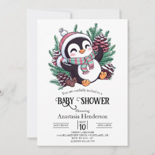 Dreamy Winter Penguin Baby Shower Invitation