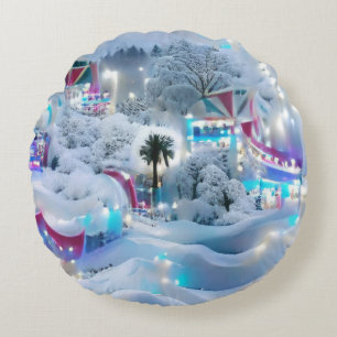 Dreamy Winter Wonderland Lights Round Pillow