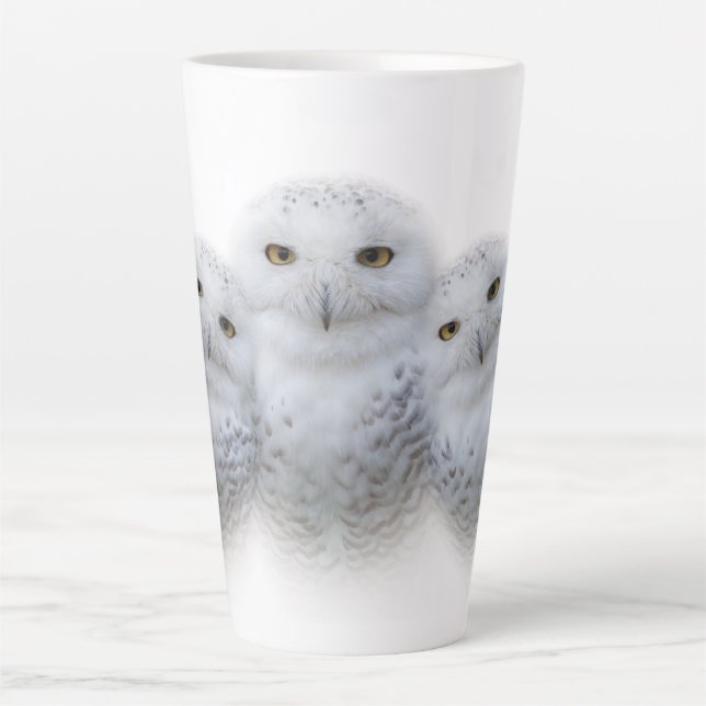 Dreamy Wisdom of Snowy Owls Family Latte Mug (Front)