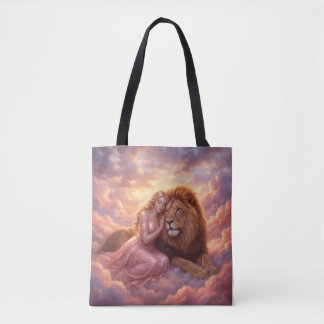 Dreamy Woman & Lion Fantasy Art Tote Bag