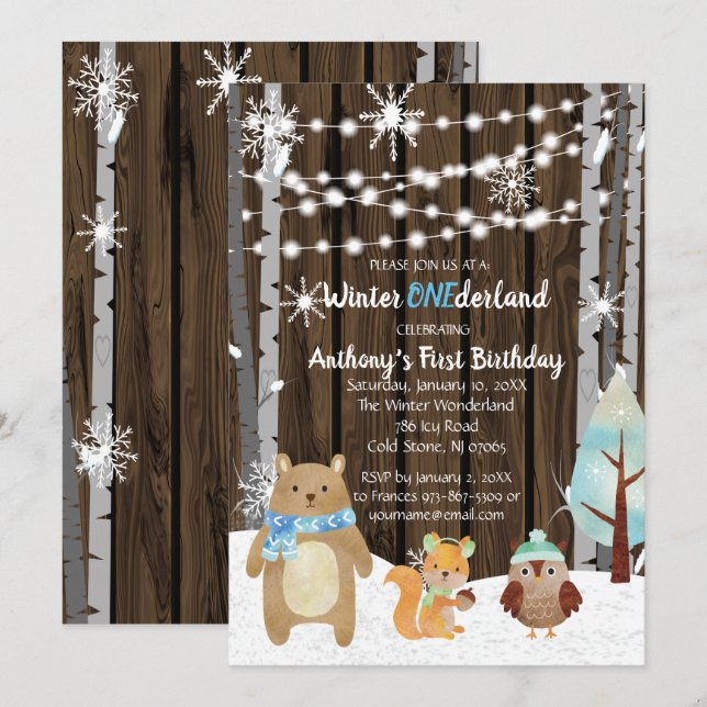 Dreamy Woodland Forest Animals ONEderland Birthday Invitation (Front/Back)