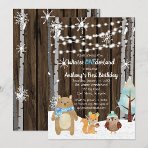 Dreamy Woodland Forest Animals ONEderland Birthday Invitation