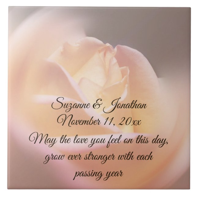 Dreamy Yellow Rose Flower Personalized Wedding Tile (Front)