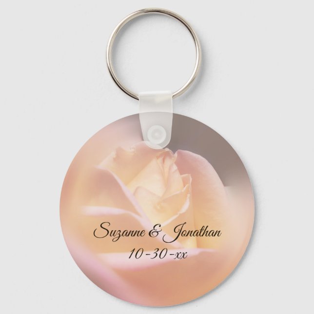 Dreamy Yellow Rose Personalized Wedding  Keychain (Front)