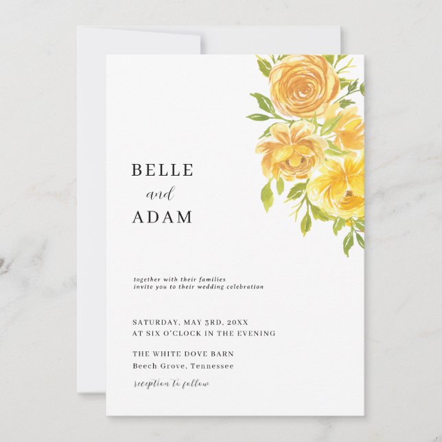 Dreamy Yellow Rose Wedding  Invitation (Front)