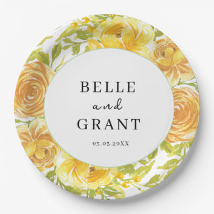 Dreamy Yellow Rose Wedding Paper Plate