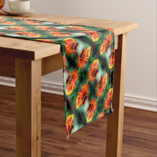Dreamy Zinnia Flower Abstract Art Pattern  Short Table Runner
