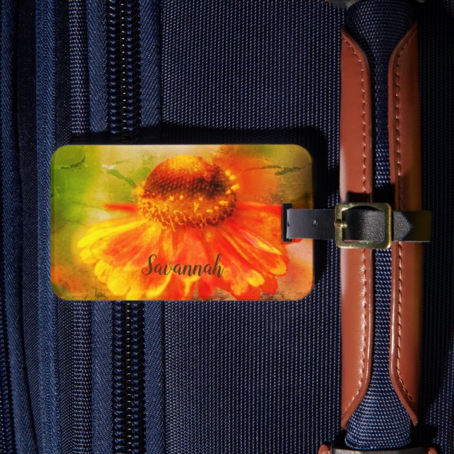 Dreamy Zinnia Flower Abstract Personalized Luggage Tag (Front Insitu 4)