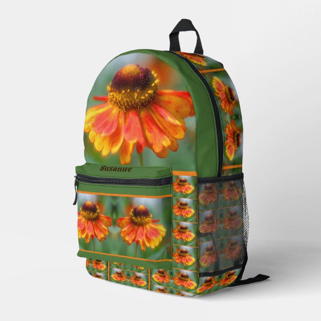 Dreamy Zinnia Flower Mirror Personalized Printed Backpack (Back Corner Right)